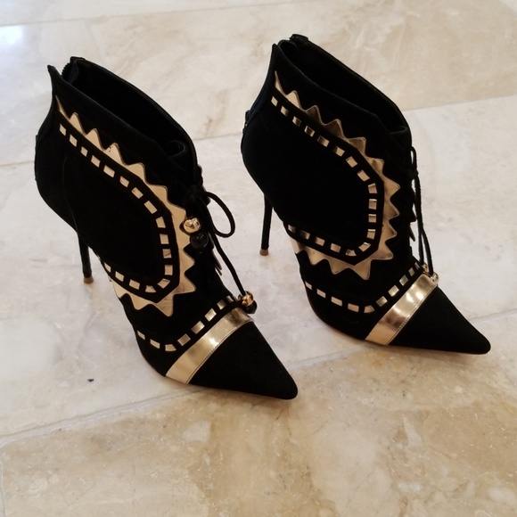 Sophia Webster Black And Gold Booties 